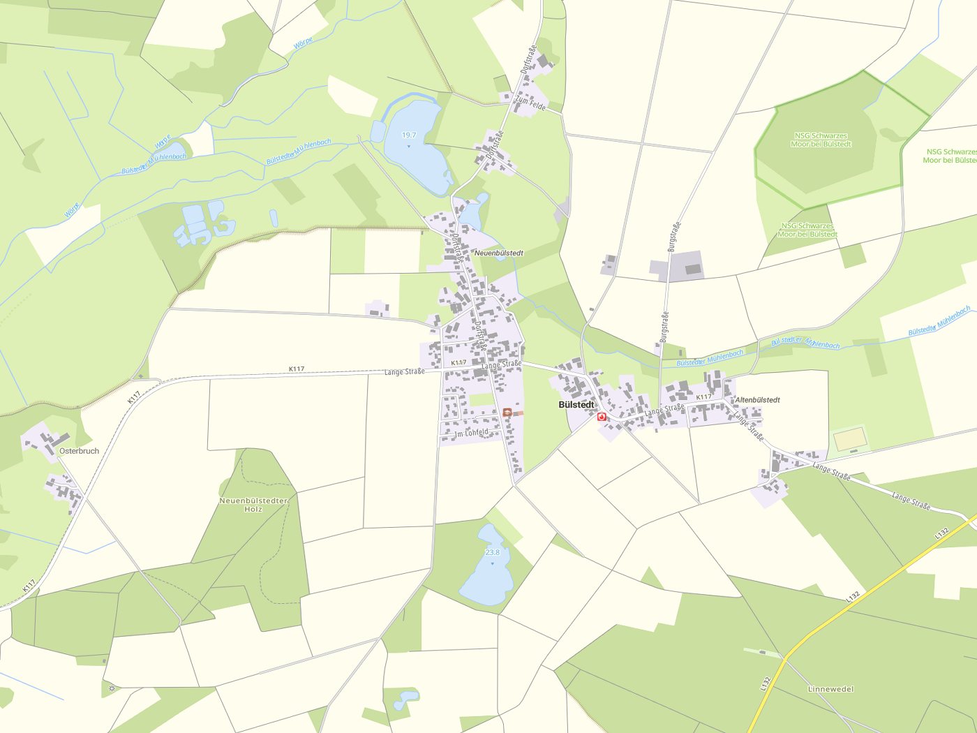Kartenausschnitt Bülstedt mit Gewässern