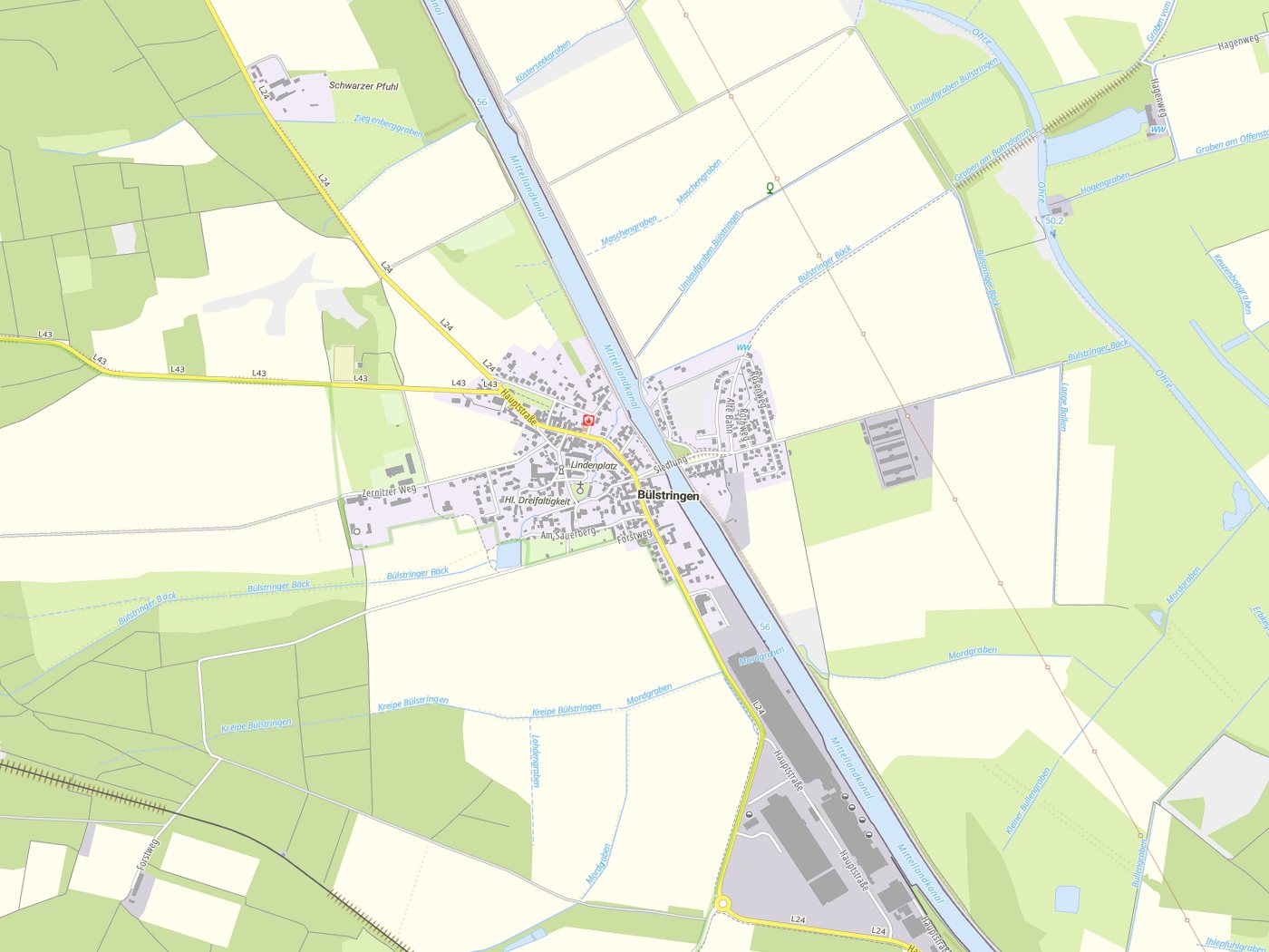Kartenausschnitt Bülstringen mit Gewässern