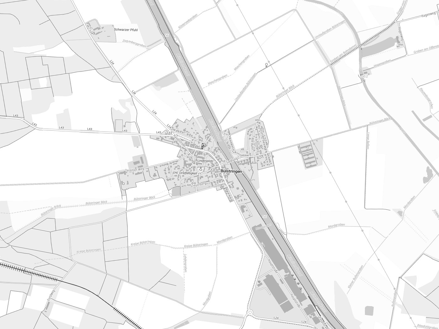 Kartenausschnitt Bülstringen mit Gewässern