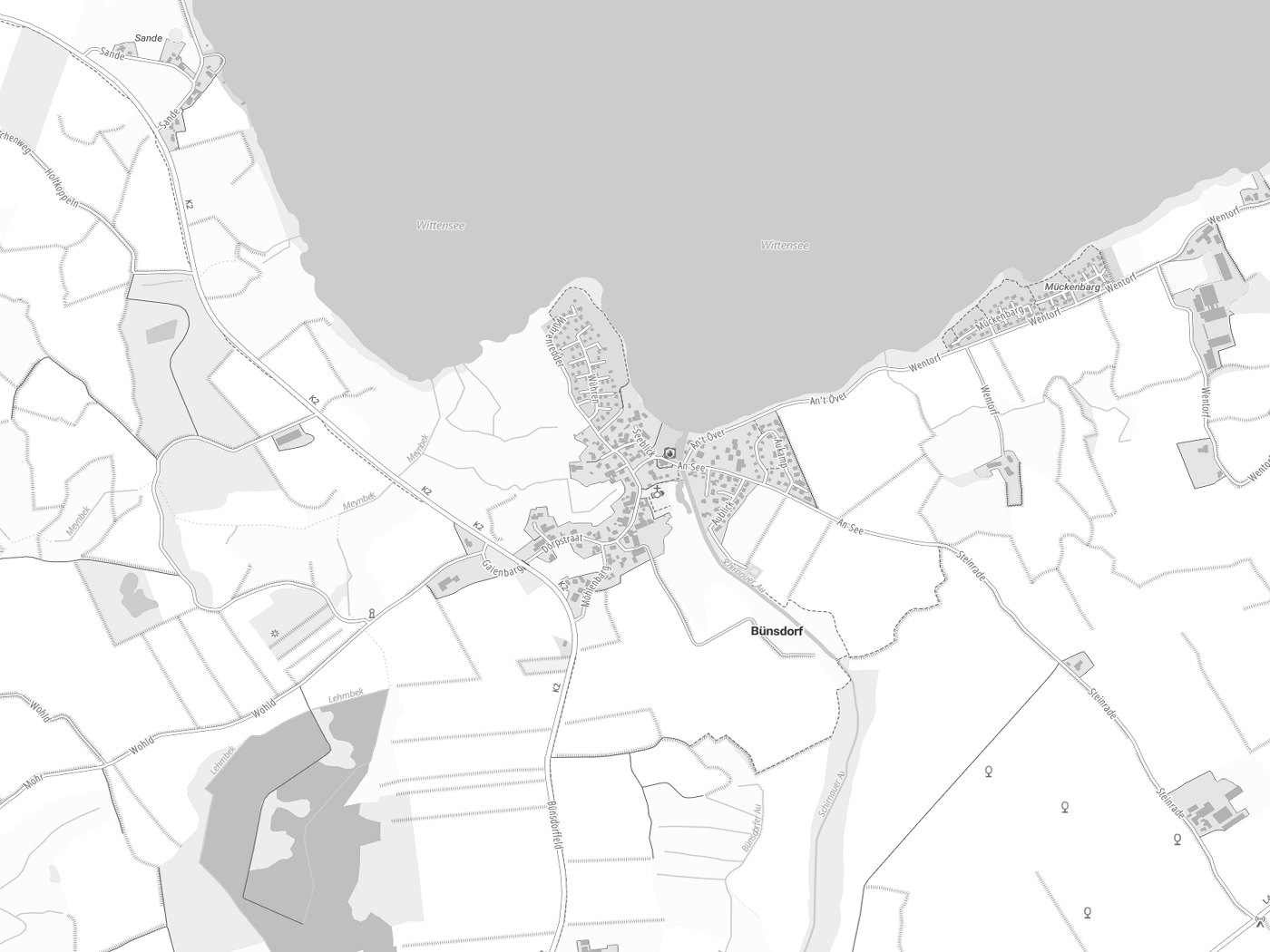 Kartenausschnitt Bünsdorf mit Gewässern