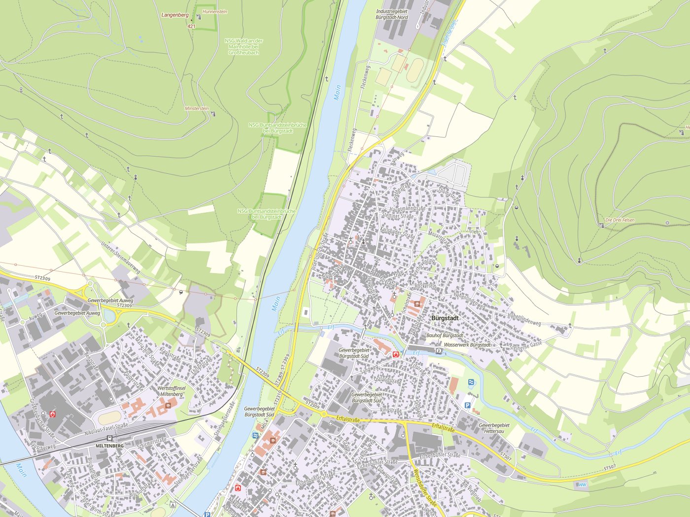 Kartenausschnitt Bürgstadt mit Gewässern