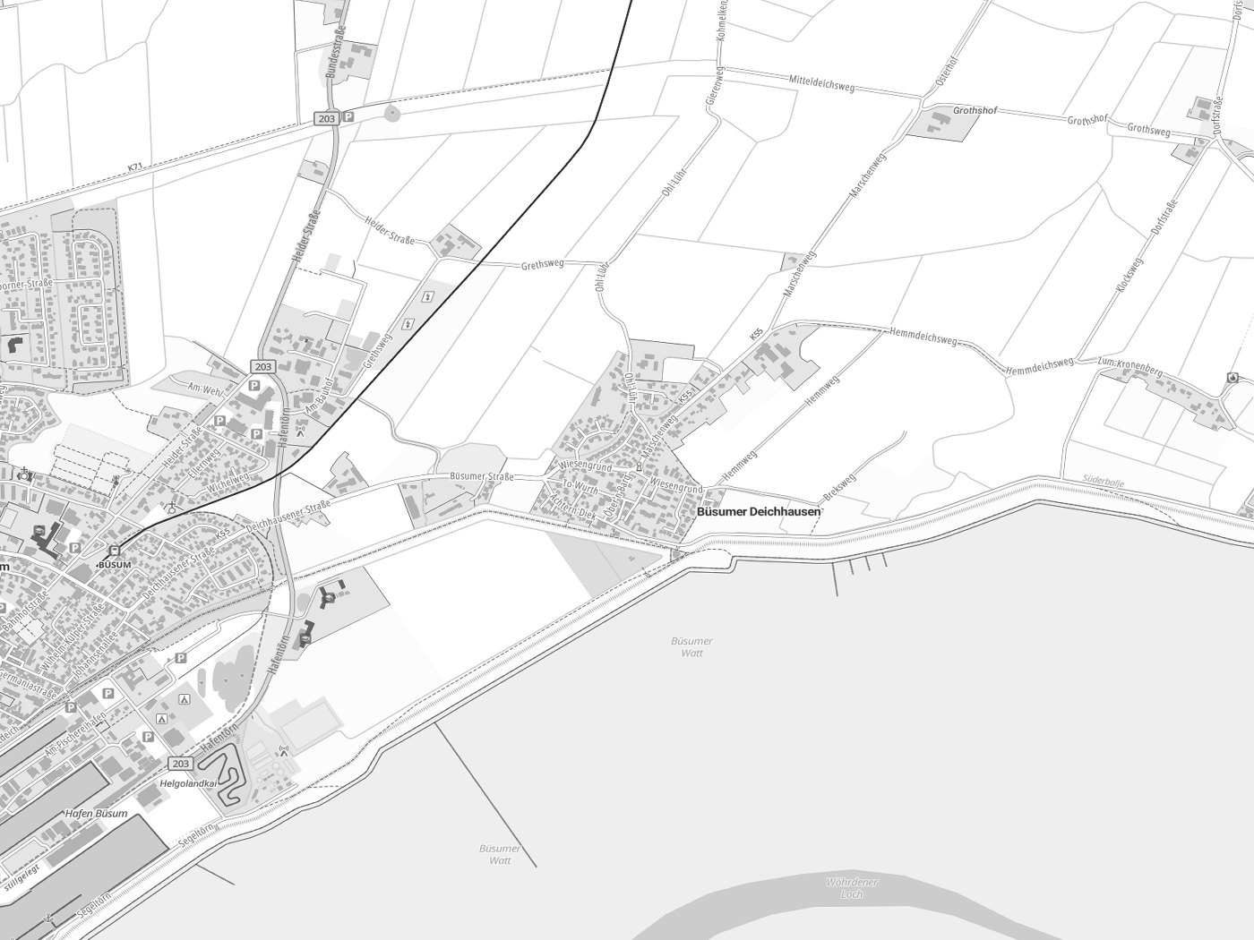 Kartenausschnitt Büsumer Deichhausen mit Gewässern