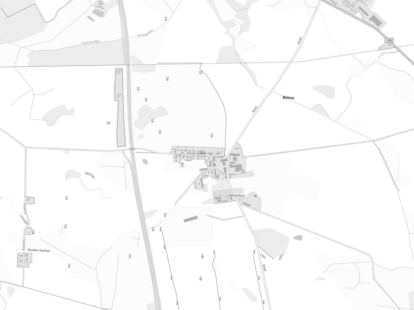 Kartenausschnitt Bütow mit Gewässern