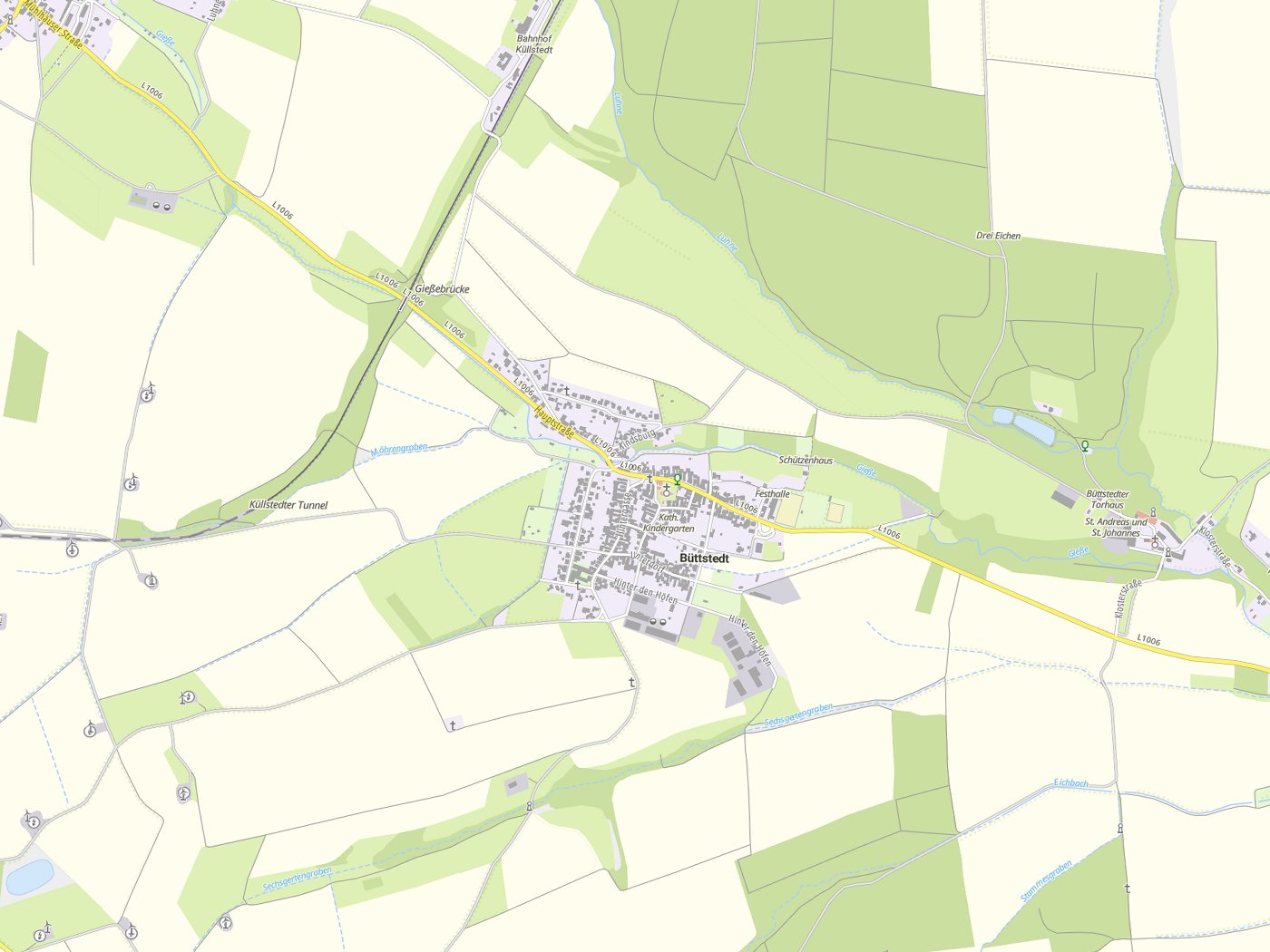 Kartenausschnitt Büttstedt mit Gewässern