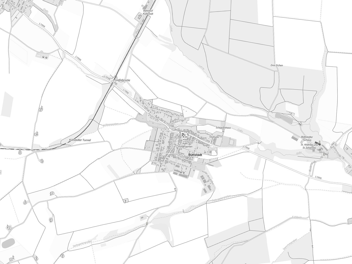 Kartenausschnitt Büttstedt mit Gewässern
