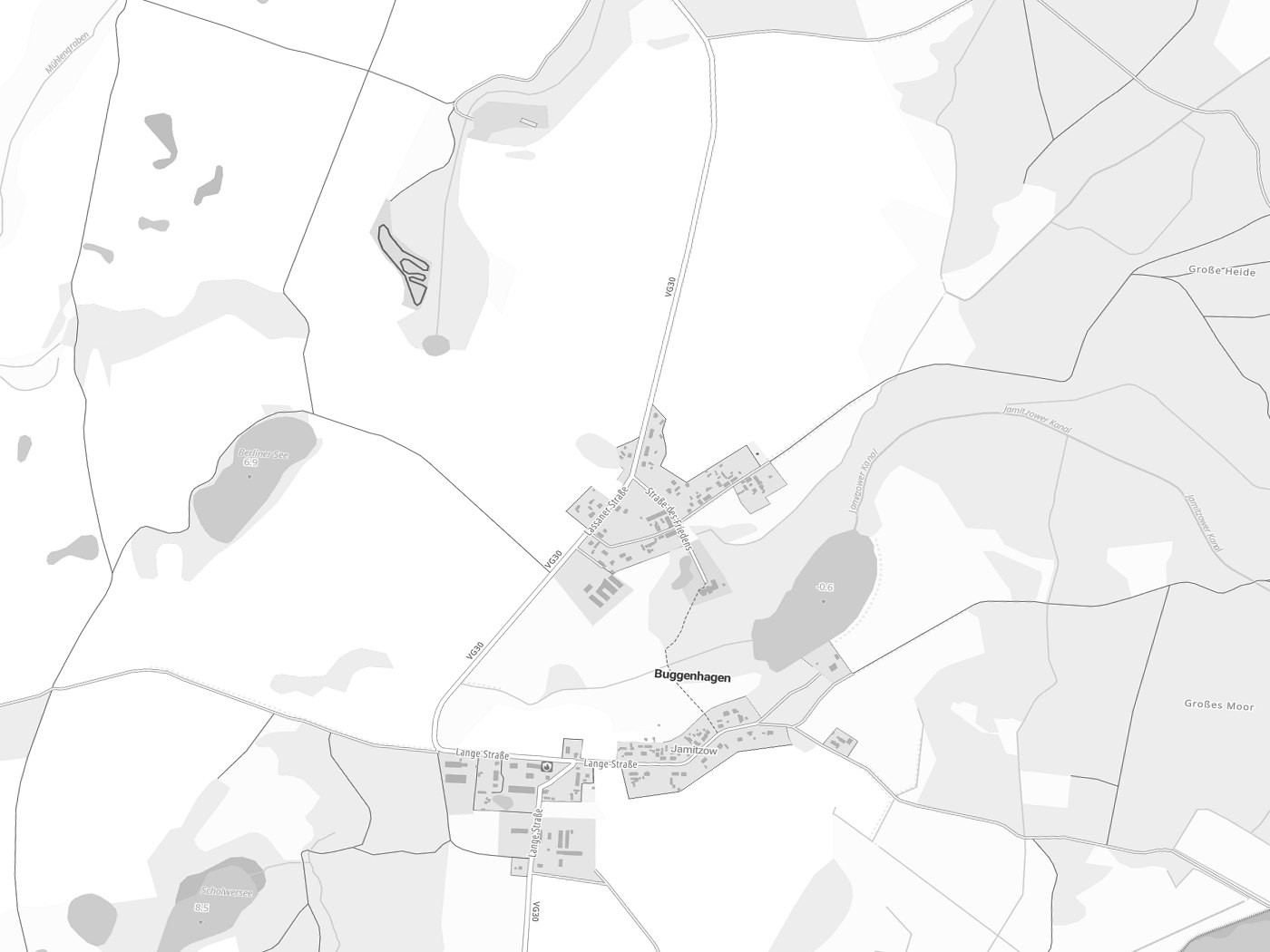 Kartenausschnitt Buggenhagen mit Gewässern