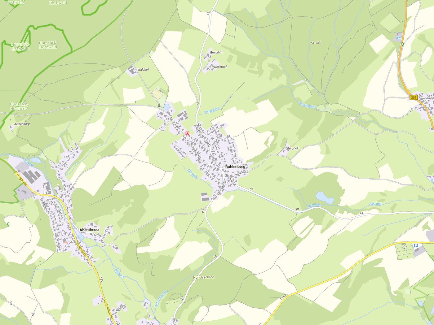 Kartenausschnitt Buhlenberg mit Gewässern