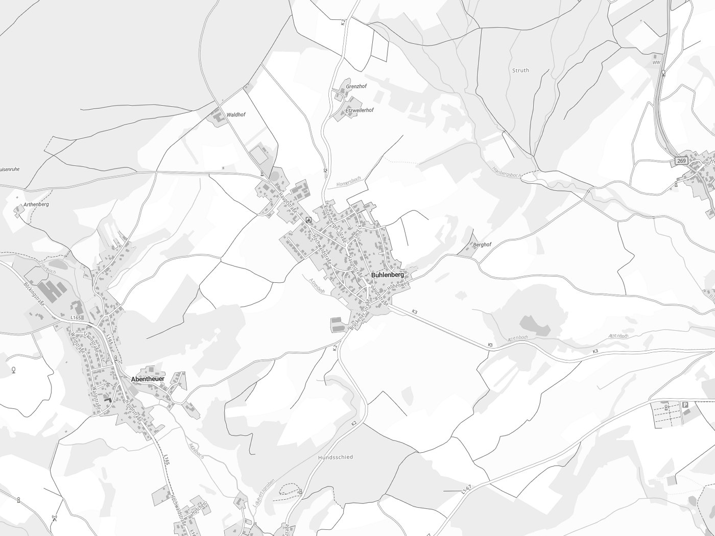 Kartenausschnitt Buhlenberg mit Gewässern