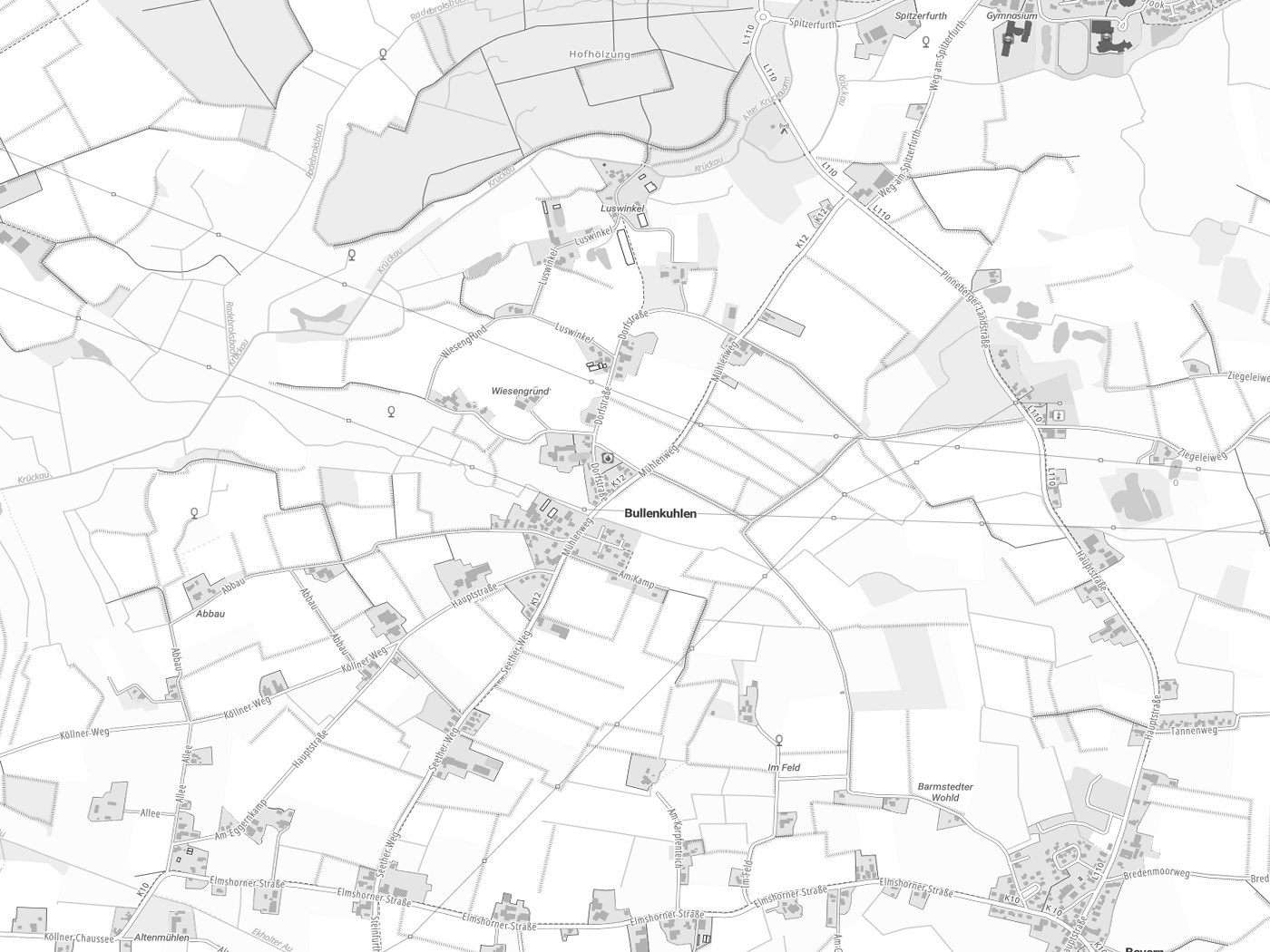 Kartenausschnitt Bullenkuhlen mit Gewässern