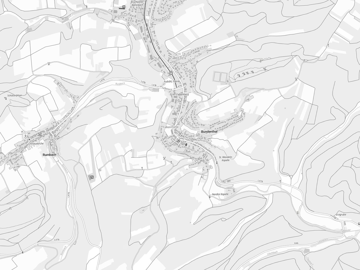 Kartenausschnitt Bundenthal mit Gewässern