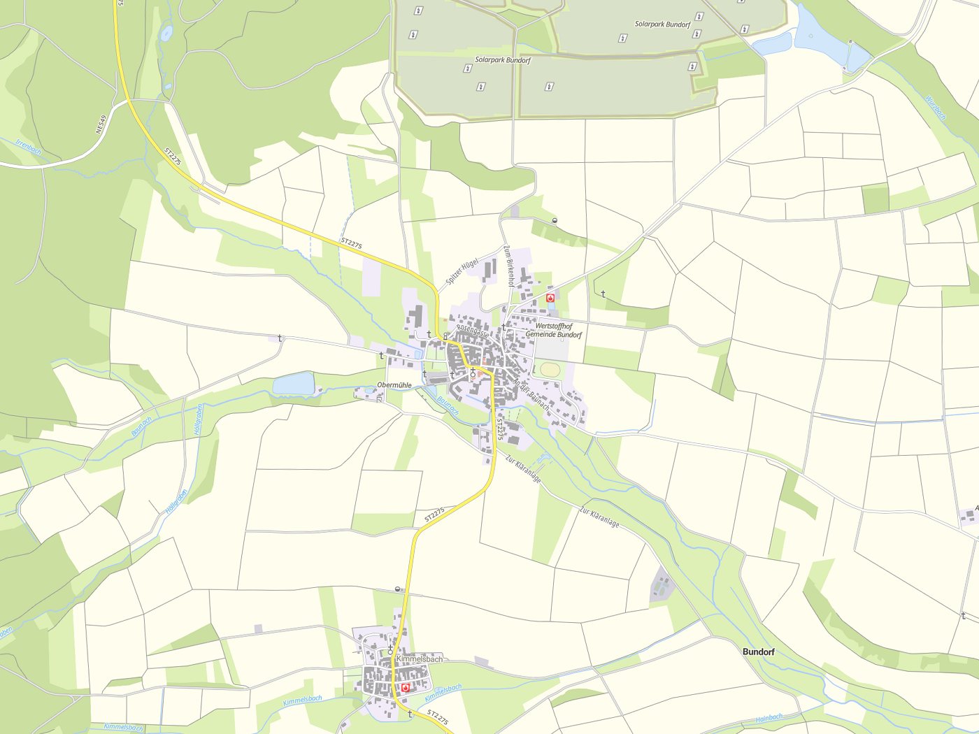 Kartenausschnitt Bundorf mit Gewässern