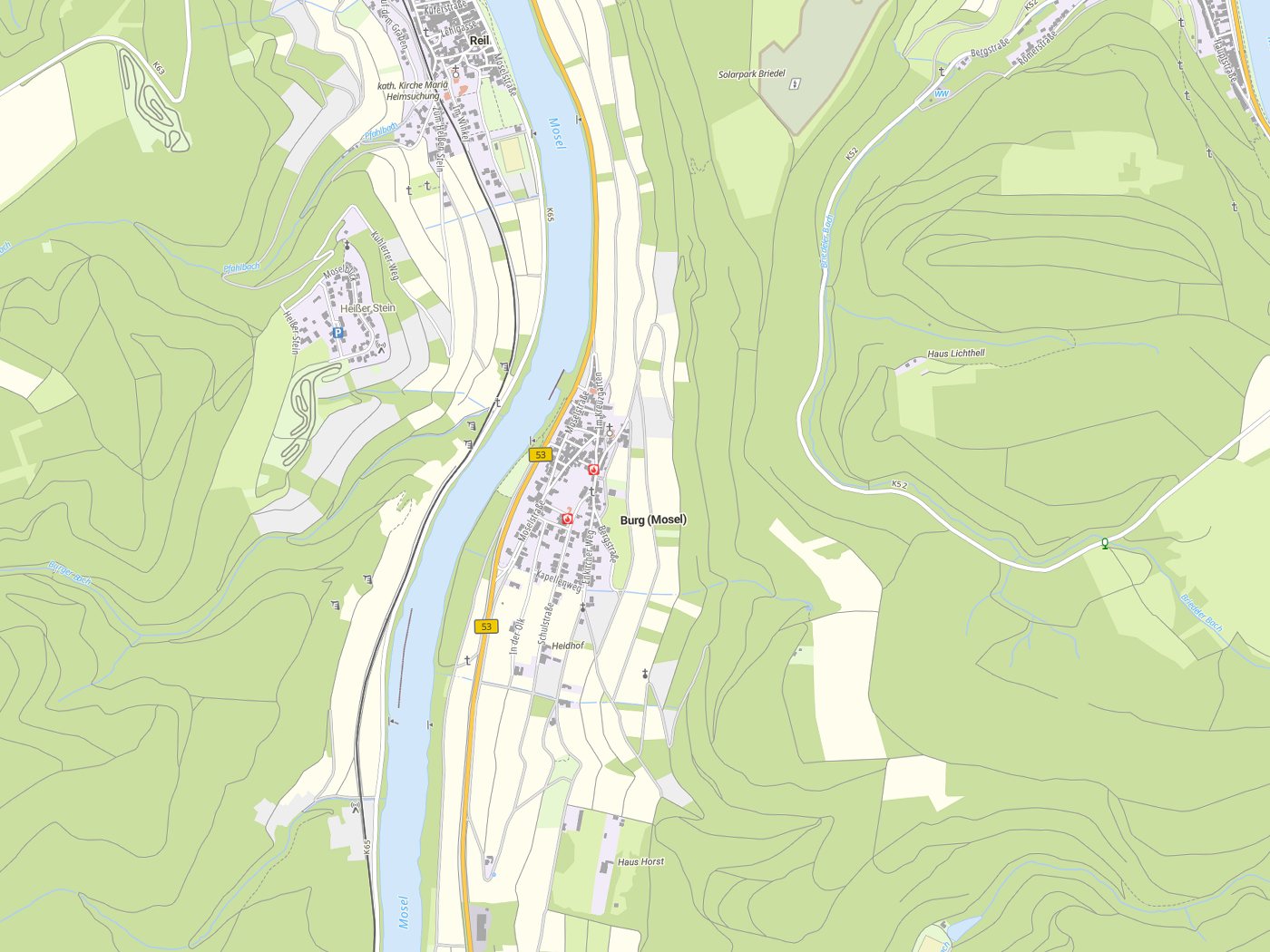 Kartenausschnitt Burg (Mosel) mit Gewässern