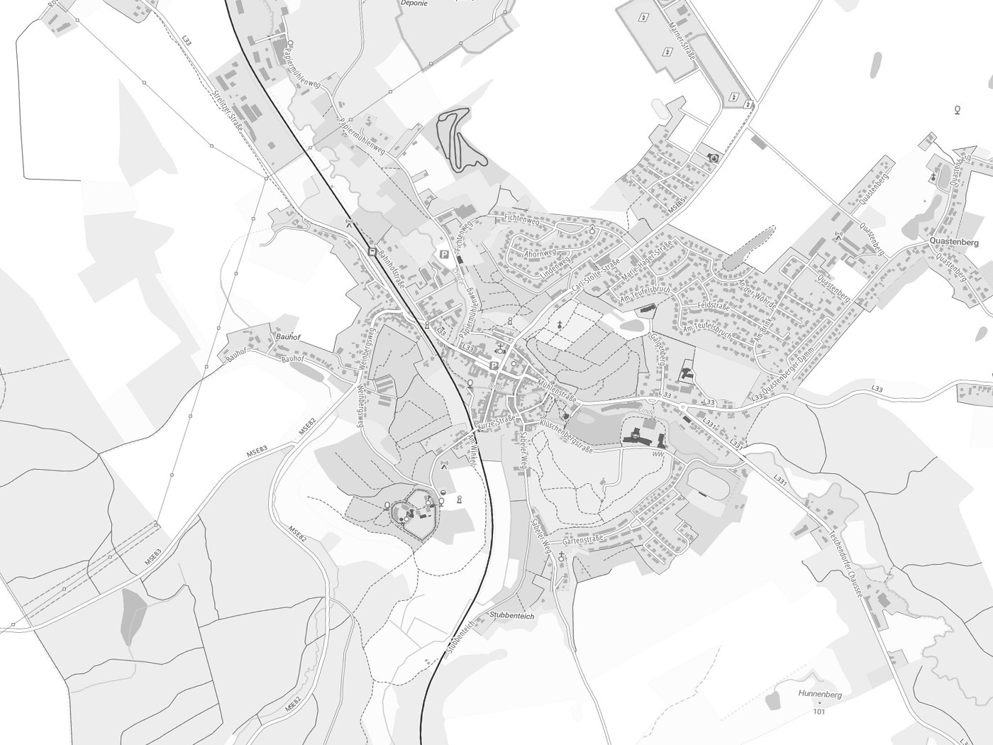 Kartenausschnitt Burg Stargard mit Gewässern