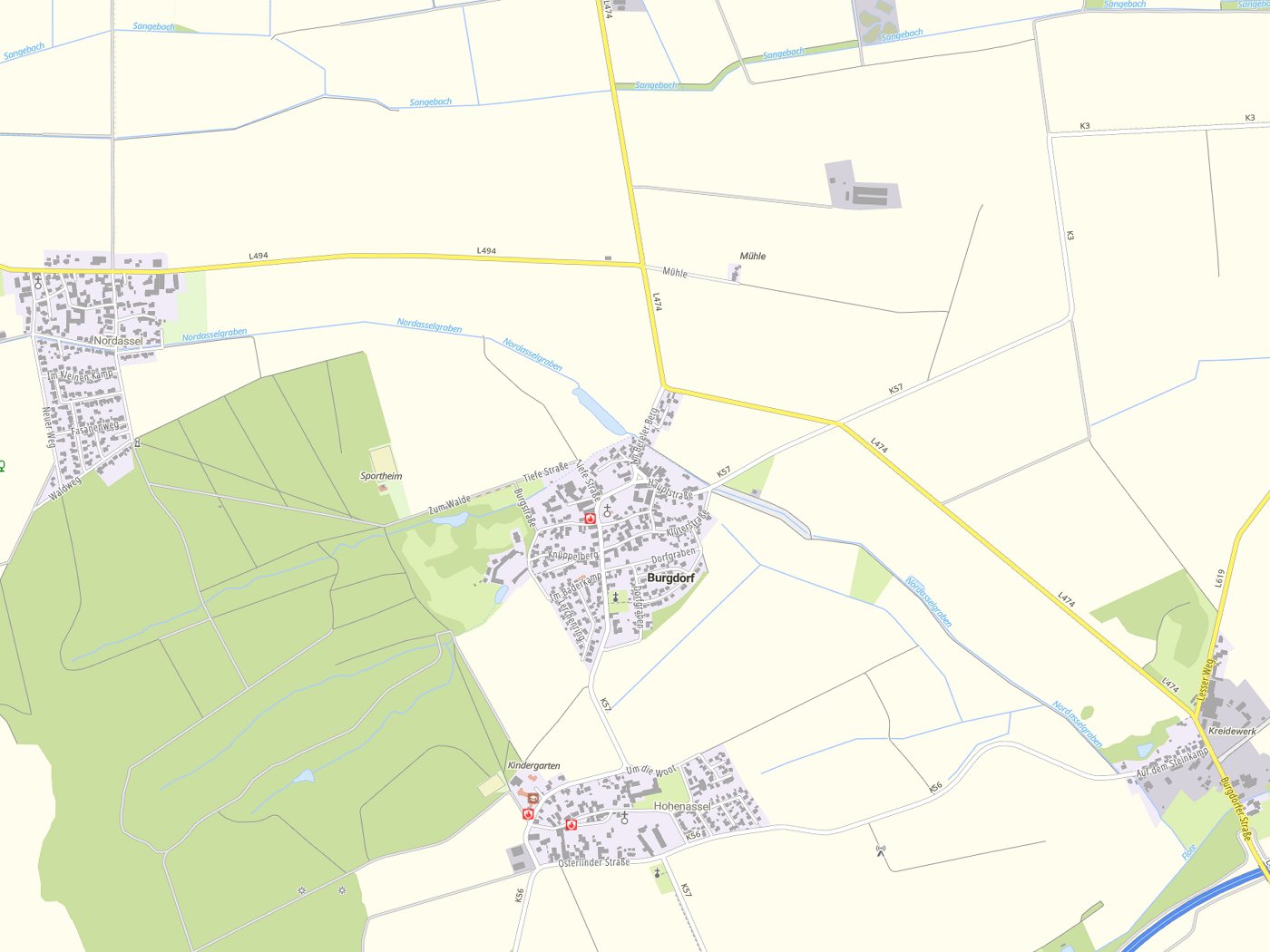 Kartenausschnitt Burgdorf mit Gewässern