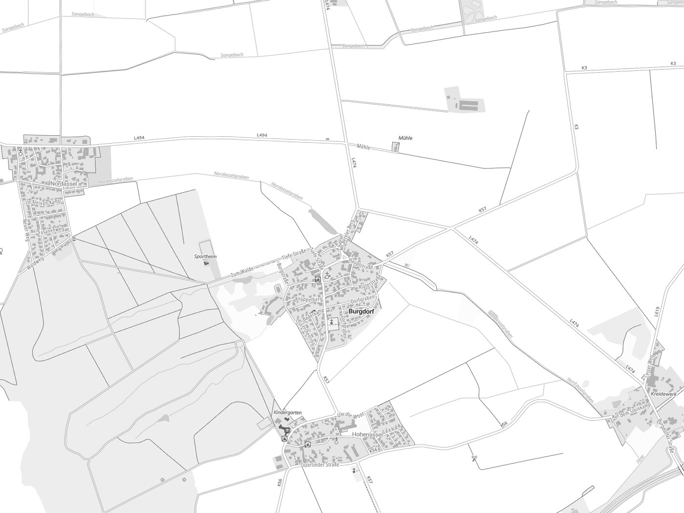 Kartenausschnitt Burgdorf mit Gewässern