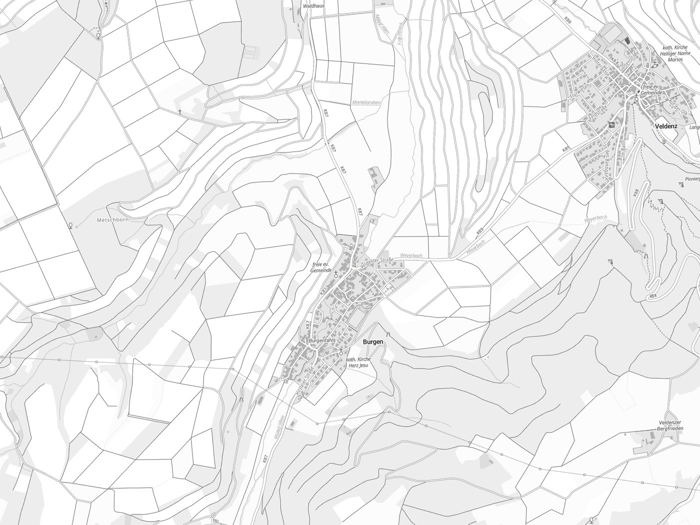 Kartenausschnitt Burgen mit Gewässern
