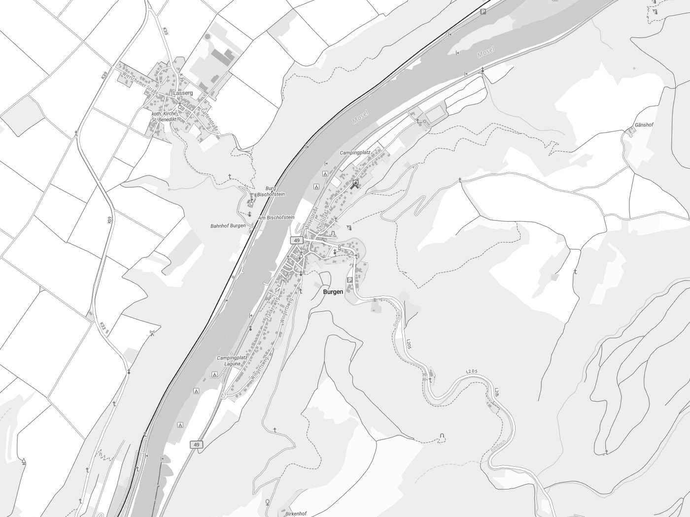 Kartenausschnitt Burgen mit Gewässern