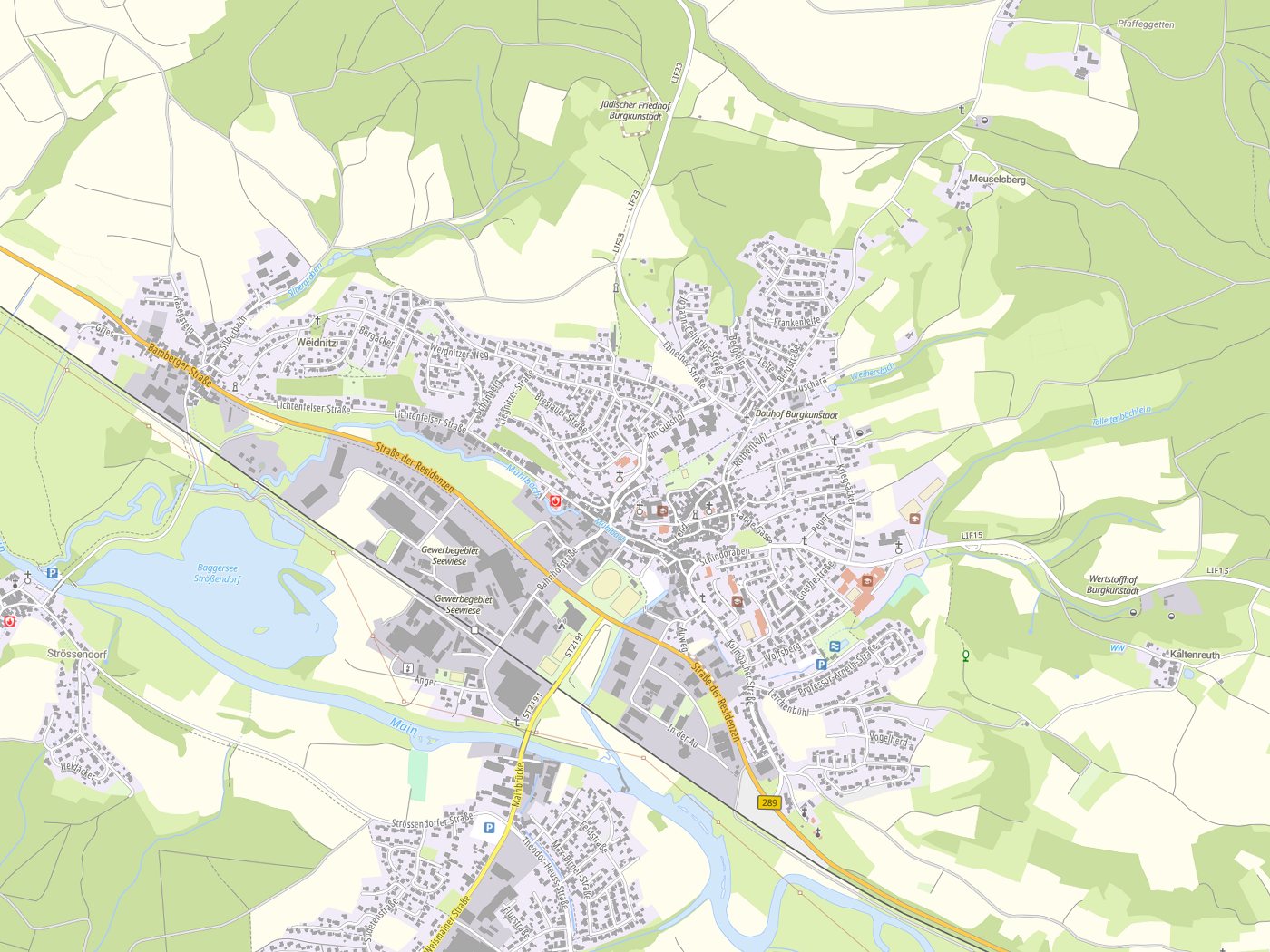 Kartenausschnitt Burgkunstadt mit Gewässern