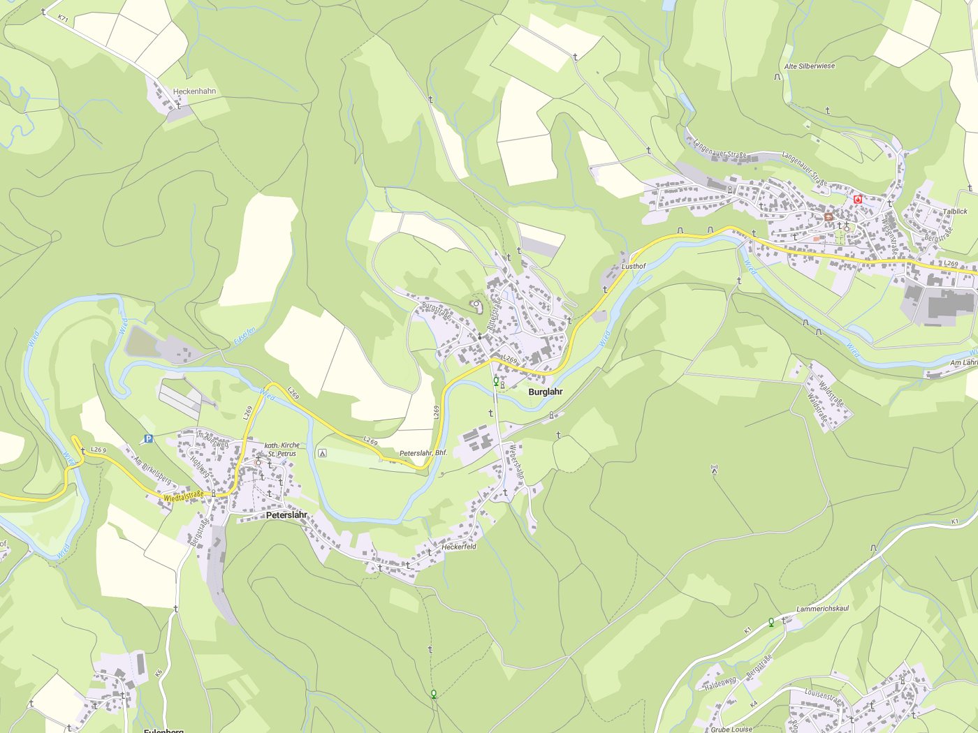 Kartenausschnitt Burglahr mit Gewässern