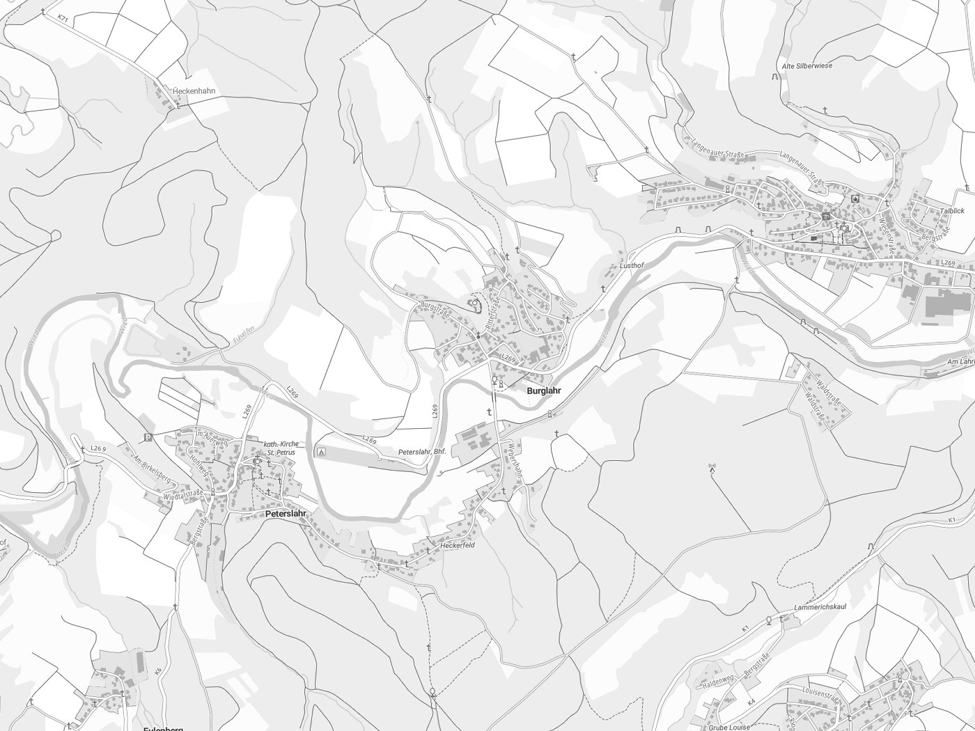 Kartenausschnitt Burglahr mit Gewässern