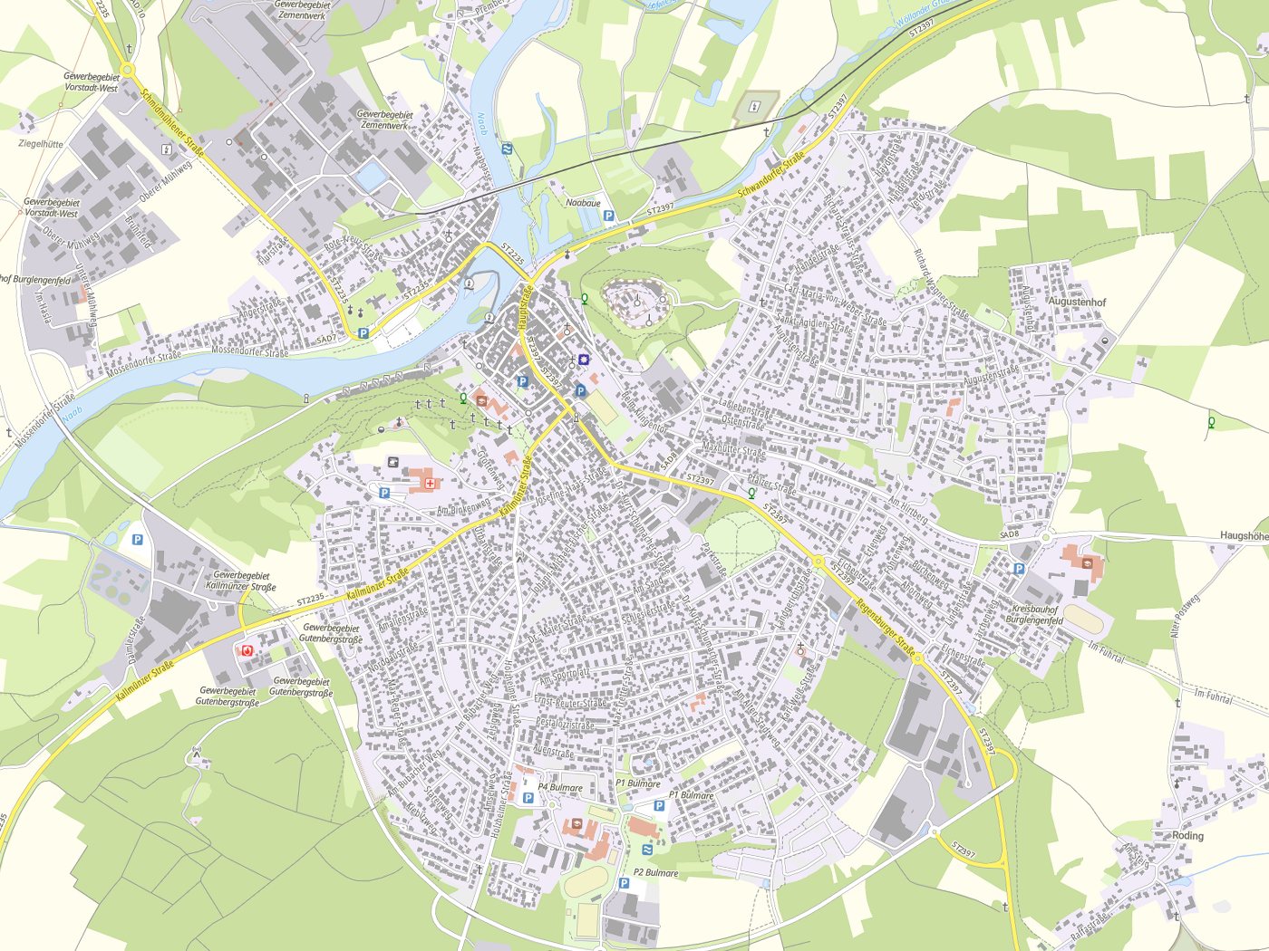 Kartenausschnitt Burglengenfeld mit Gewässern