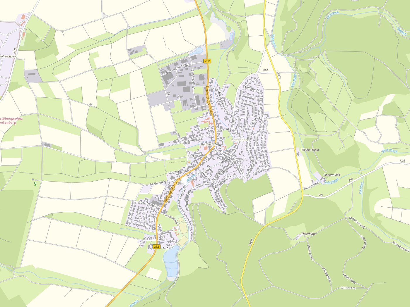 Kartenausschnitt Burgwald mit Gewässern