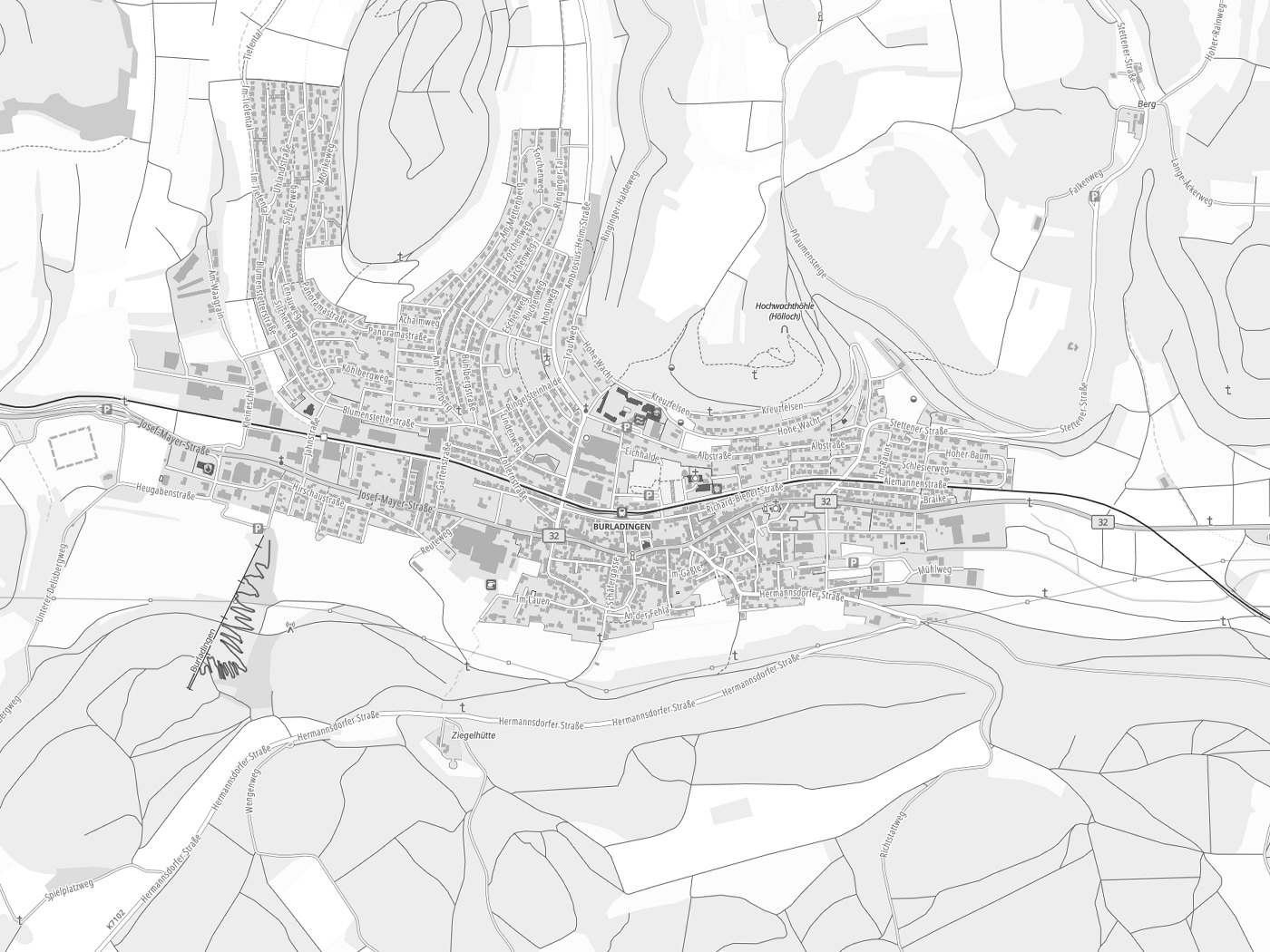 Kartenausschnitt Burladingen mit Gewässern