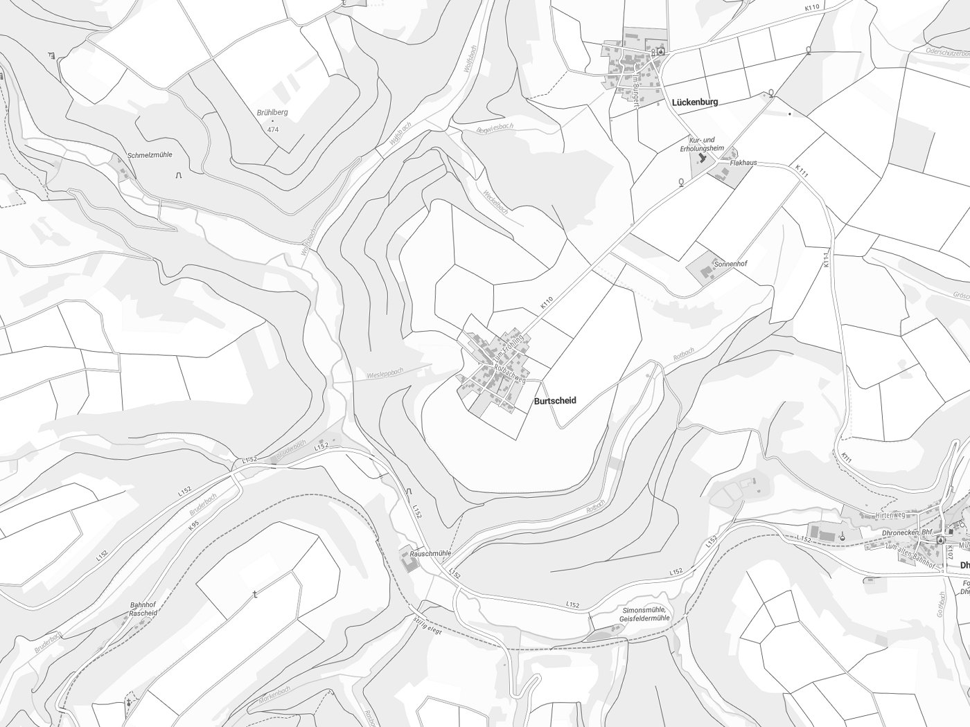 Kartenausschnitt Burtscheid mit Gewässern