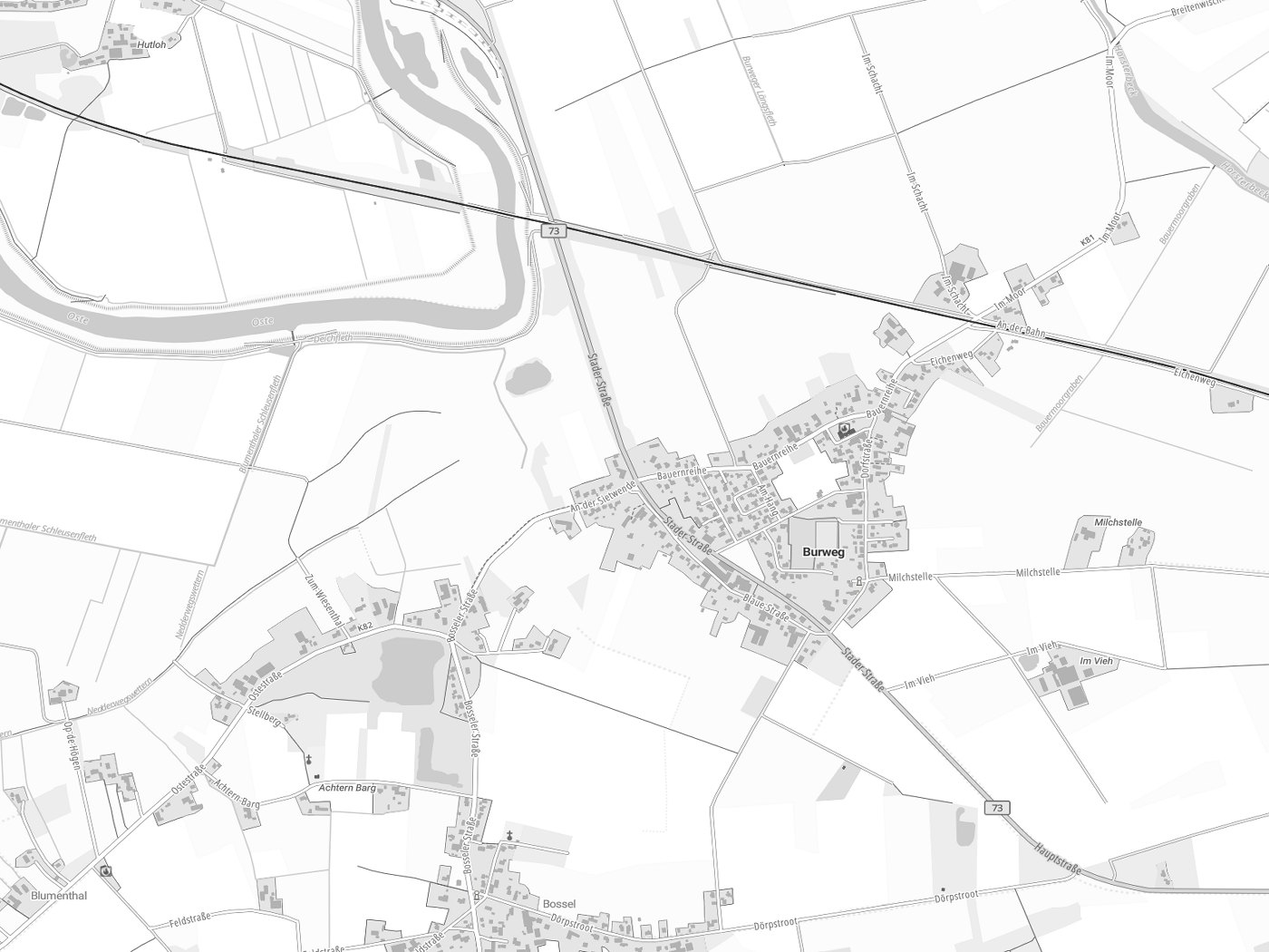 Kartenausschnitt Burweg mit Gewässern