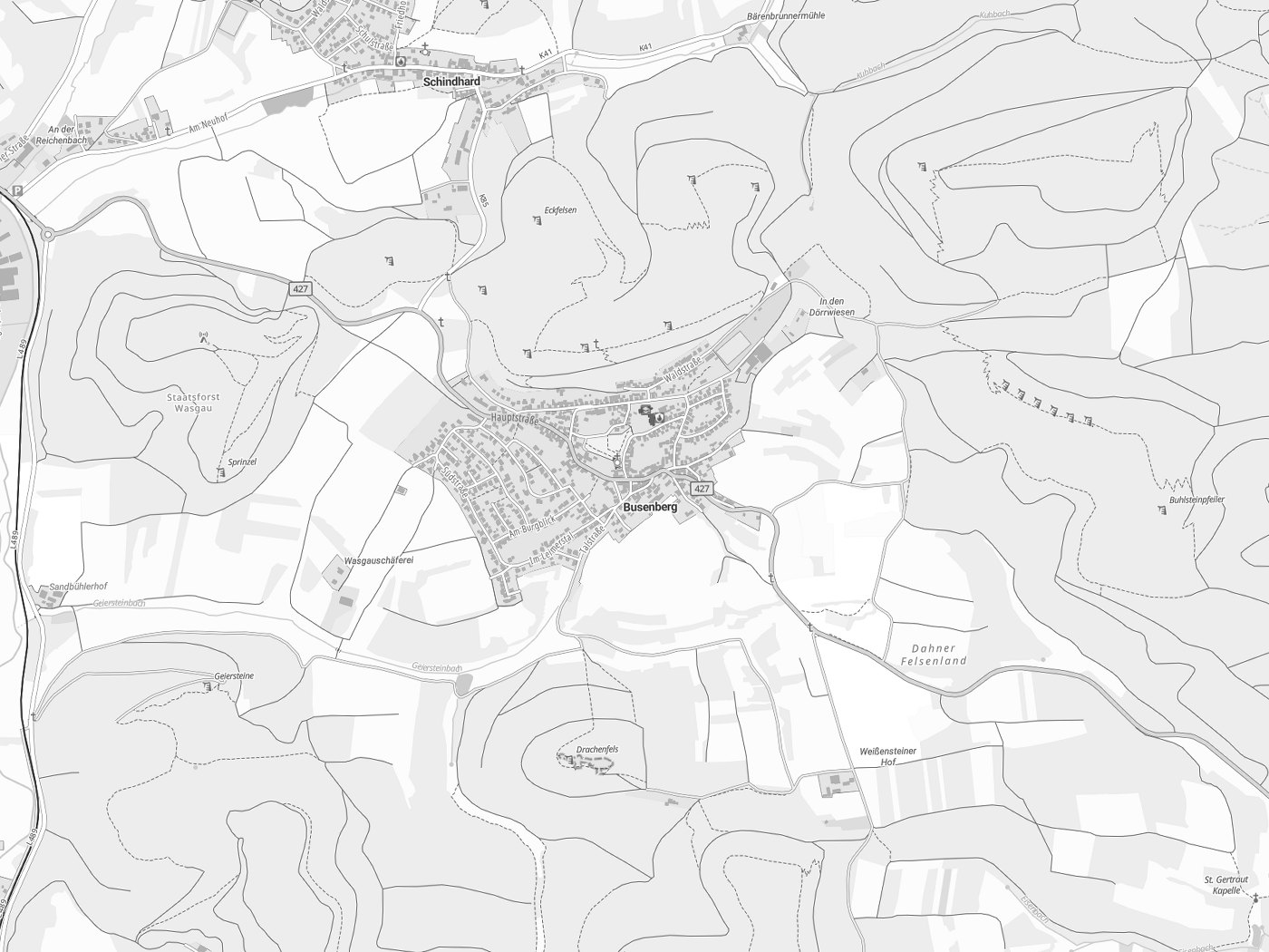Kartenausschnitt Busenberg mit Gewässern
