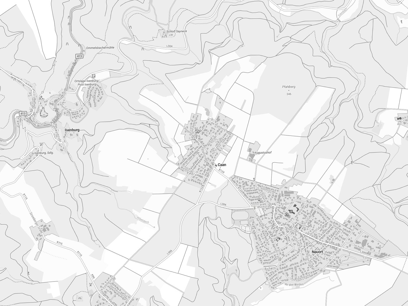 Kartenausschnitt Caan mit Gewässern