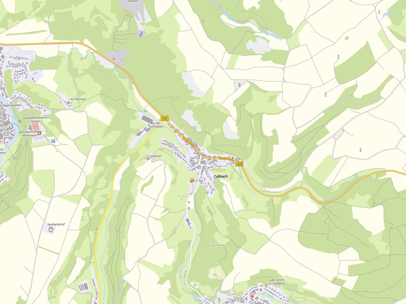Kartenausschnitt Callbach mit Gewässern