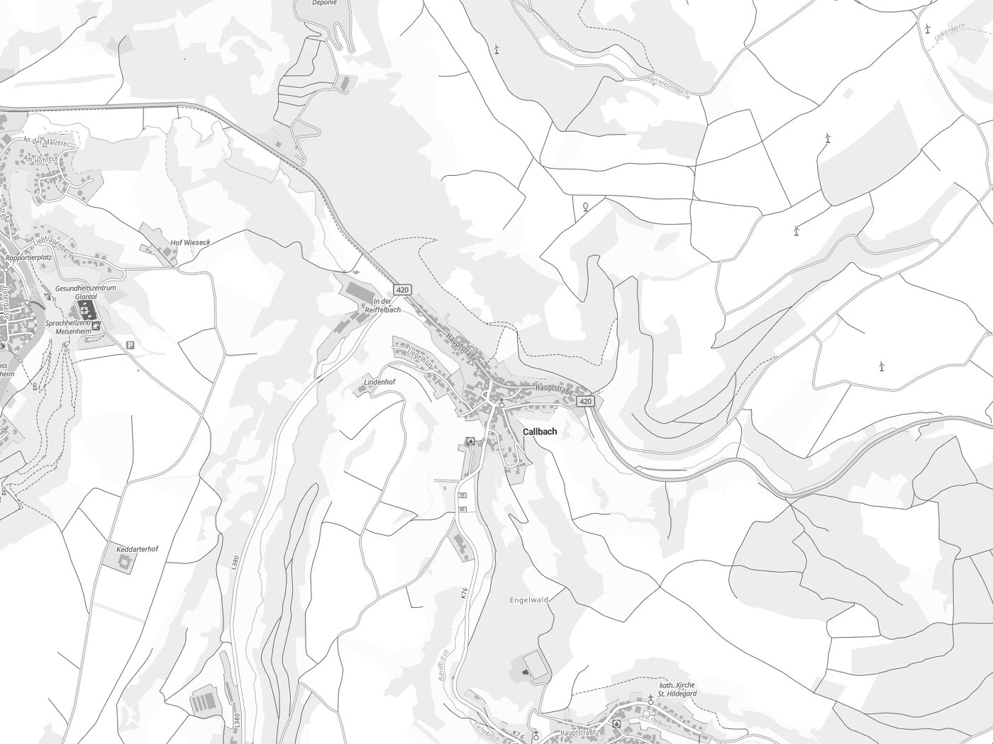 Kartenausschnitt Callbach mit Gewässern