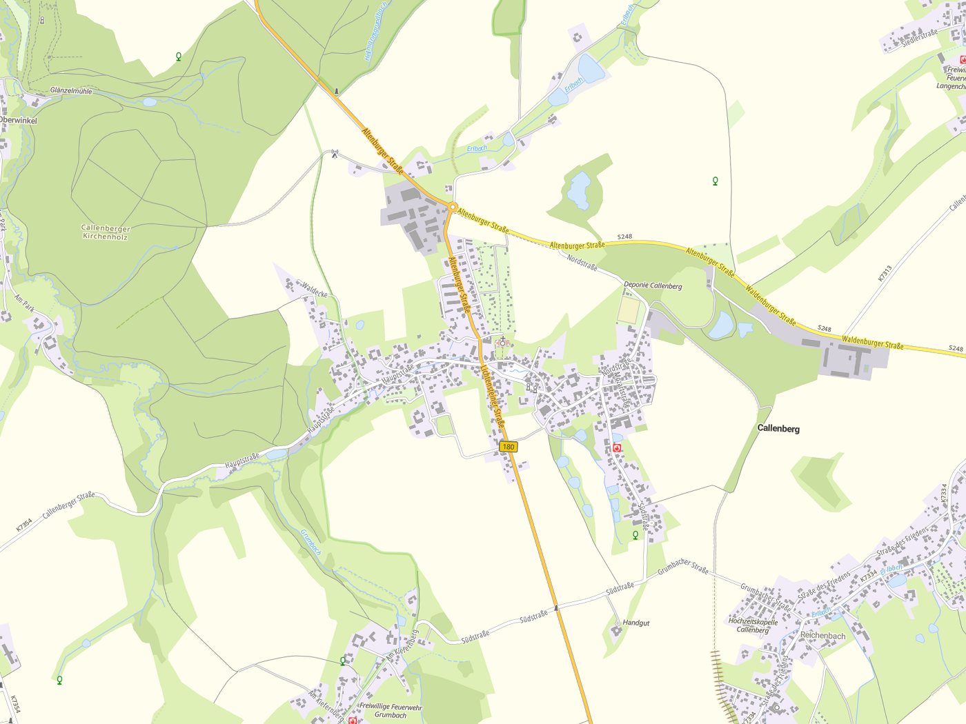 Kartenausschnitt Callenberg mit Gewässern