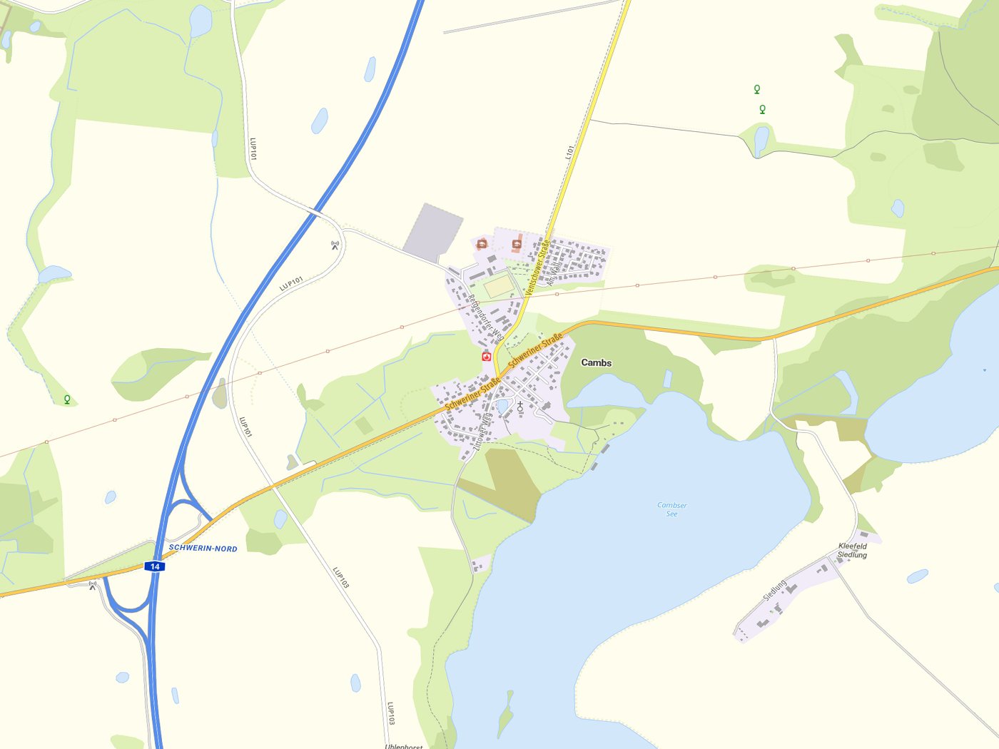 Kartenausschnitt Cambs mit Gewässern