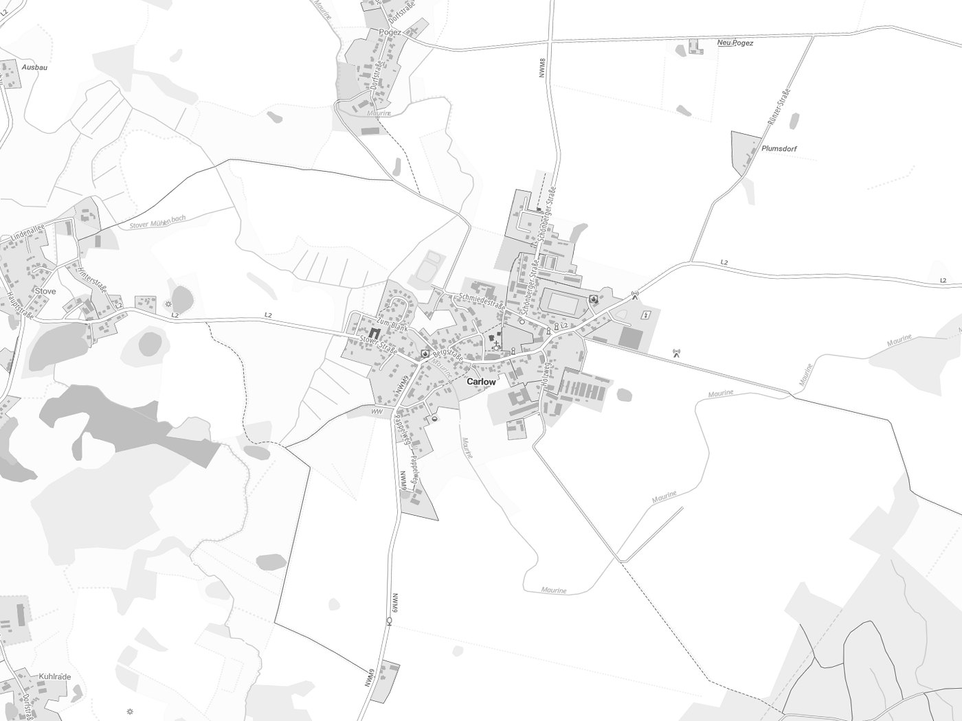 Kartenausschnitt Carlow mit Gewässern
