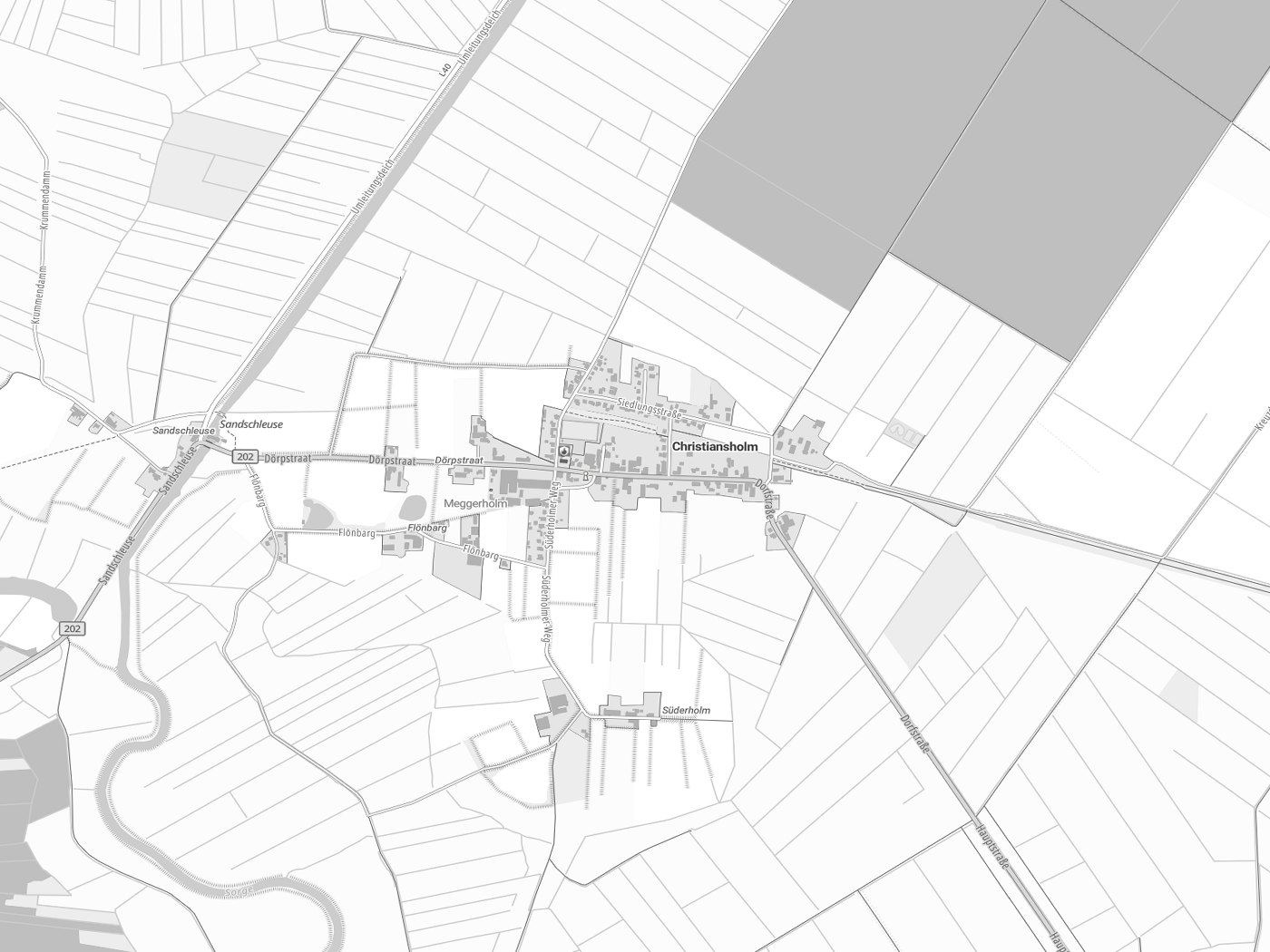 Kartenausschnitt Christiansholm mit Gewässern