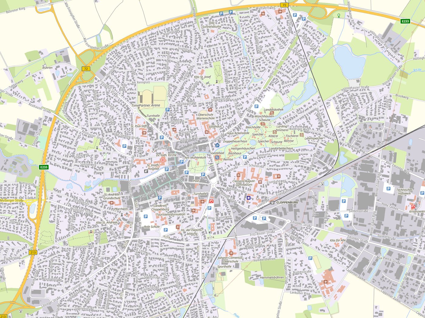 Kartenausschnitt Cloppenburg mit Gewässern