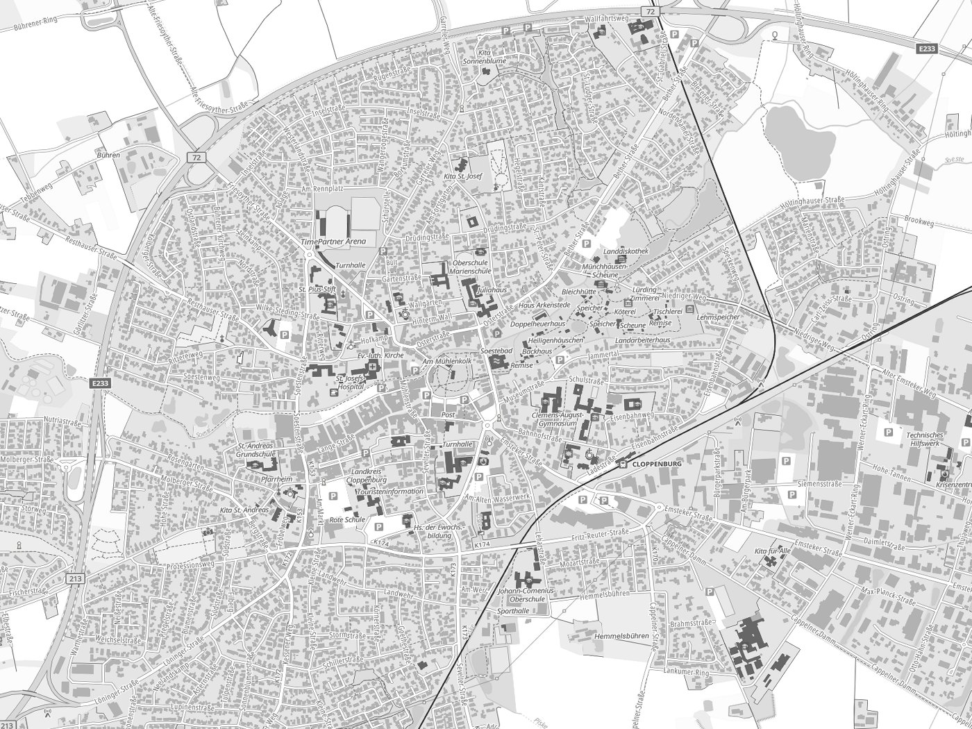 Kartenausschnitt Cloppenburg mit Gewässern