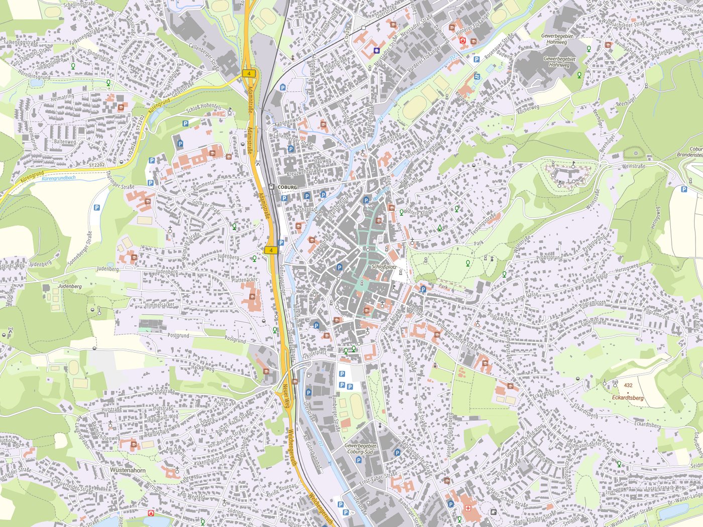 Kartenausschnitt Coburg mit Gewässern