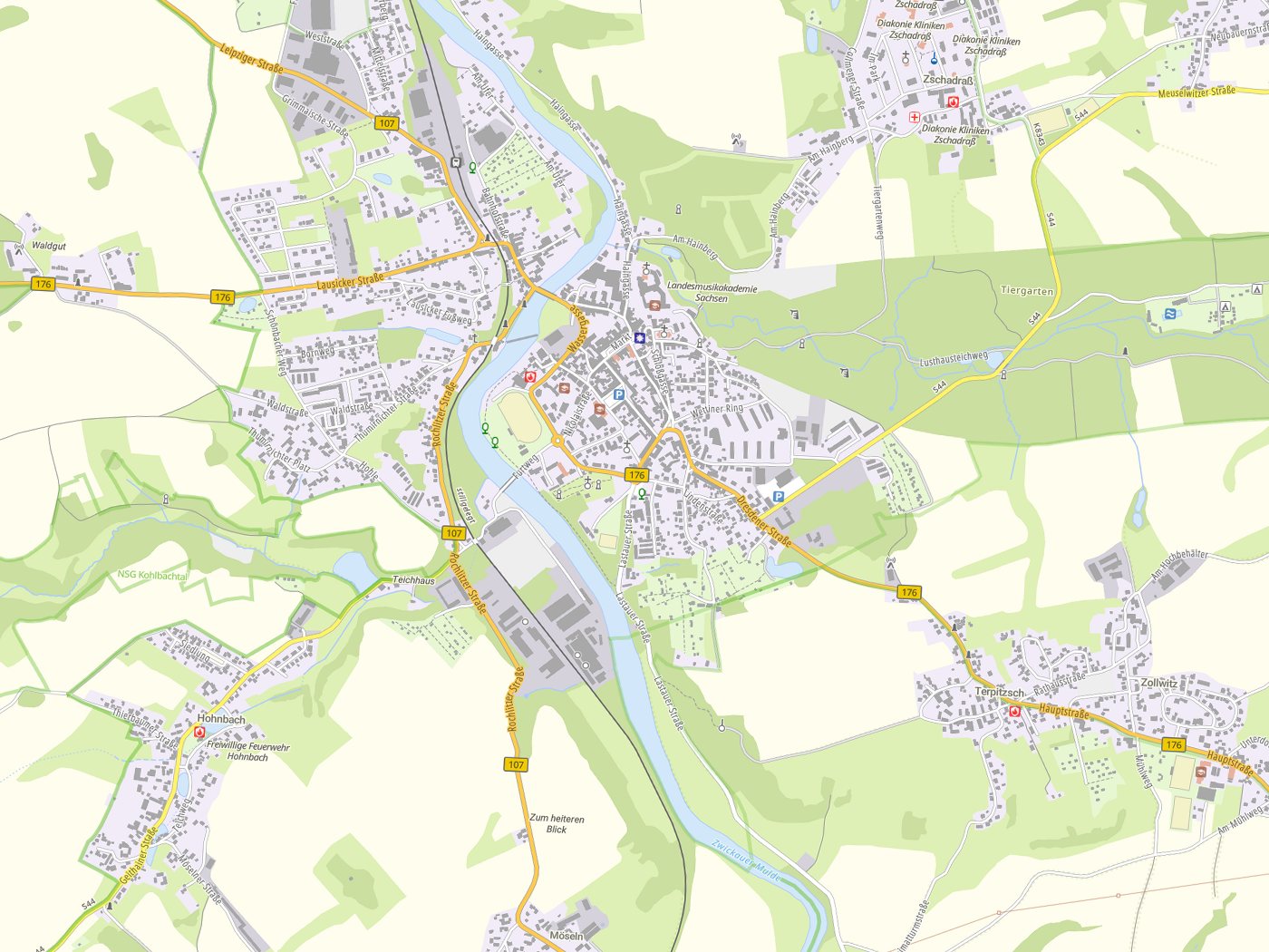 Kartenausschnitt Colditz mit Gewässern