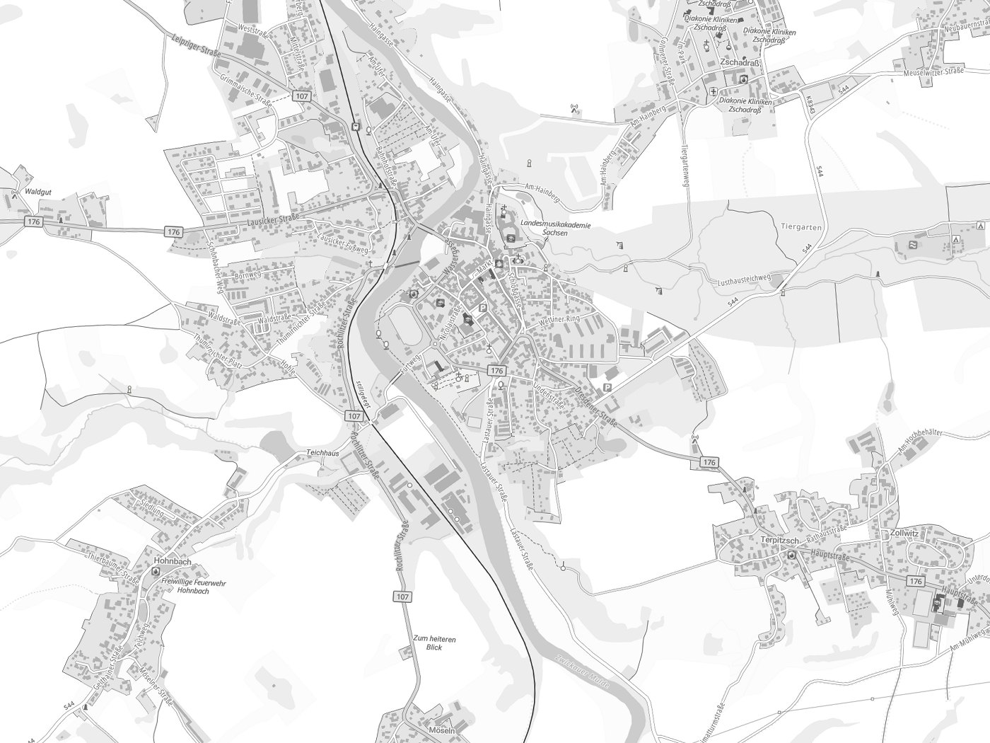 Kartenausschnitt Colditz mit Gewässern