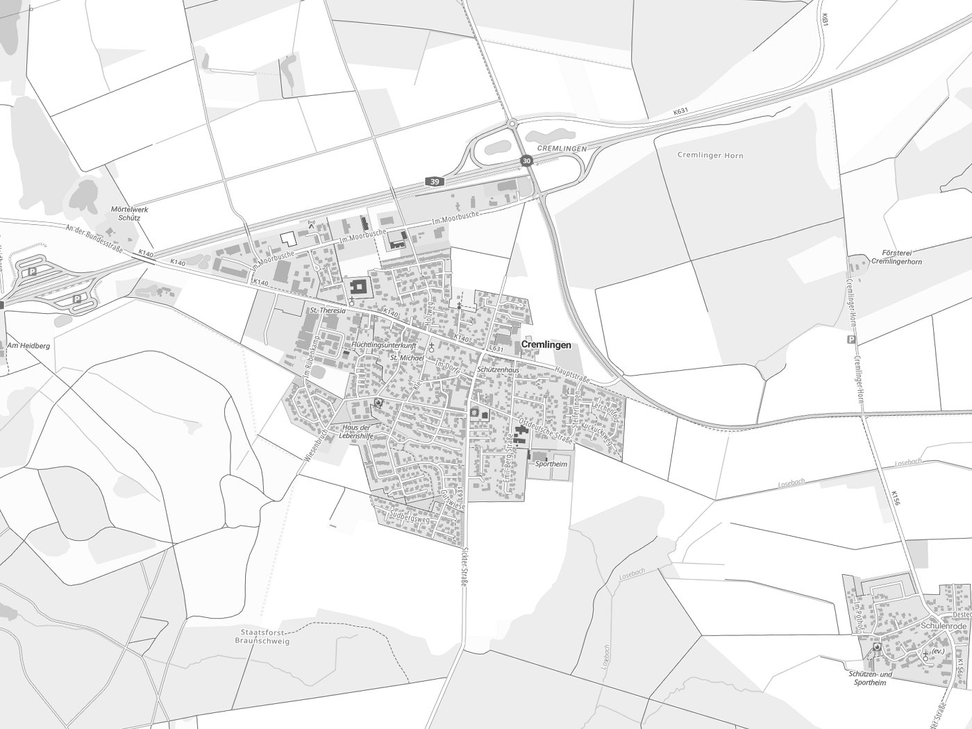 Kartenausschnitt Cremlingen mit Gewässern