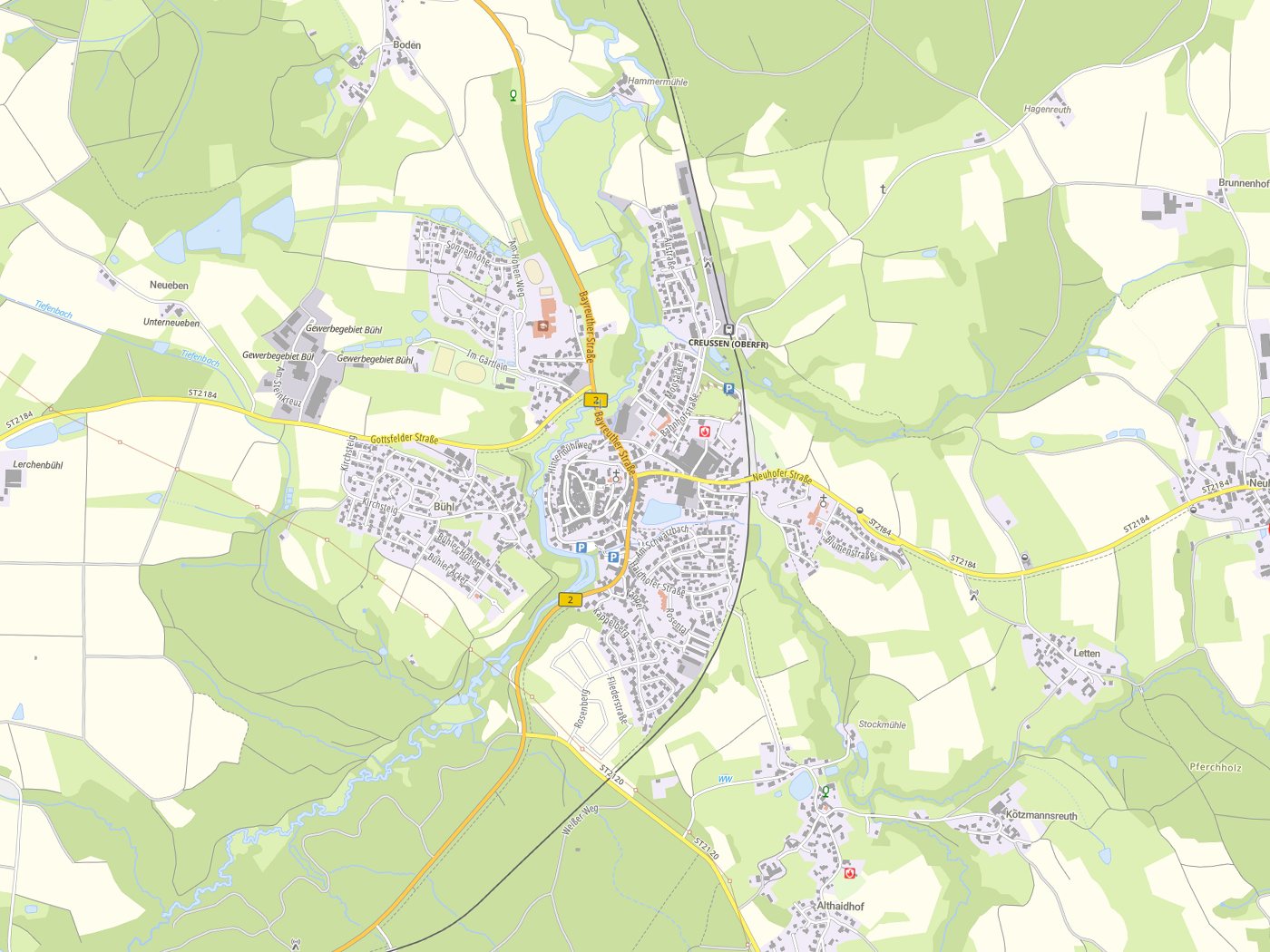 Kartenausschnitt Creußen mit Gewässern