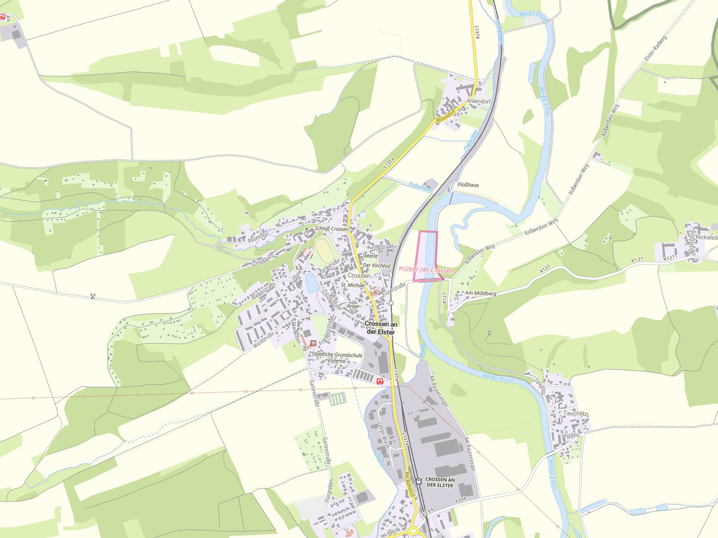 Kartenausschnitt Crossen an der Elster mit Gewässern