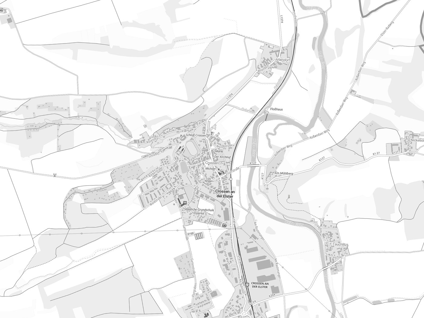 Kartenausschnitt Crossen an der Elster mit Gewässern
