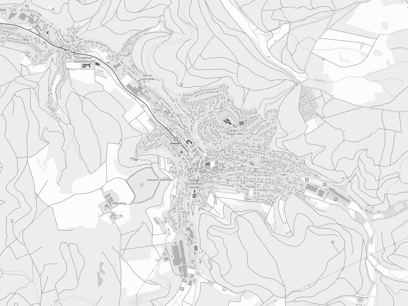 Kartenausschnitt Daaden mit Gewässern