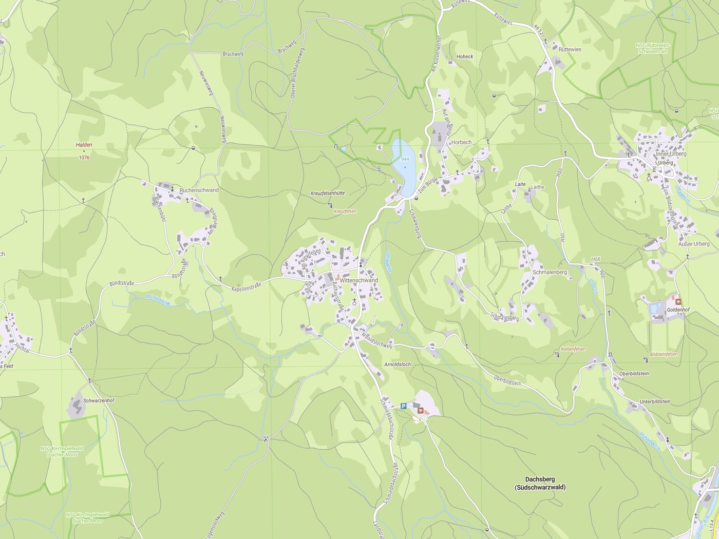 Kartenausschnitt Dachsberg (Südschwarzwald) mit Gewässern