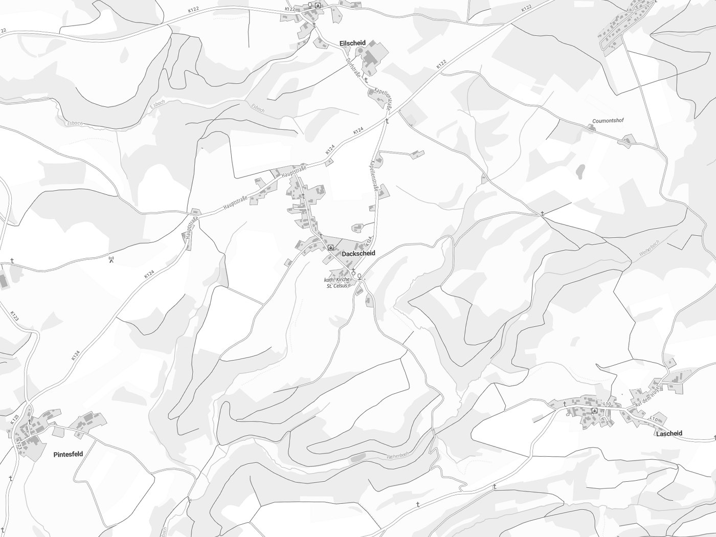 Kartenausschnitt Dackscheid mit Gewässern