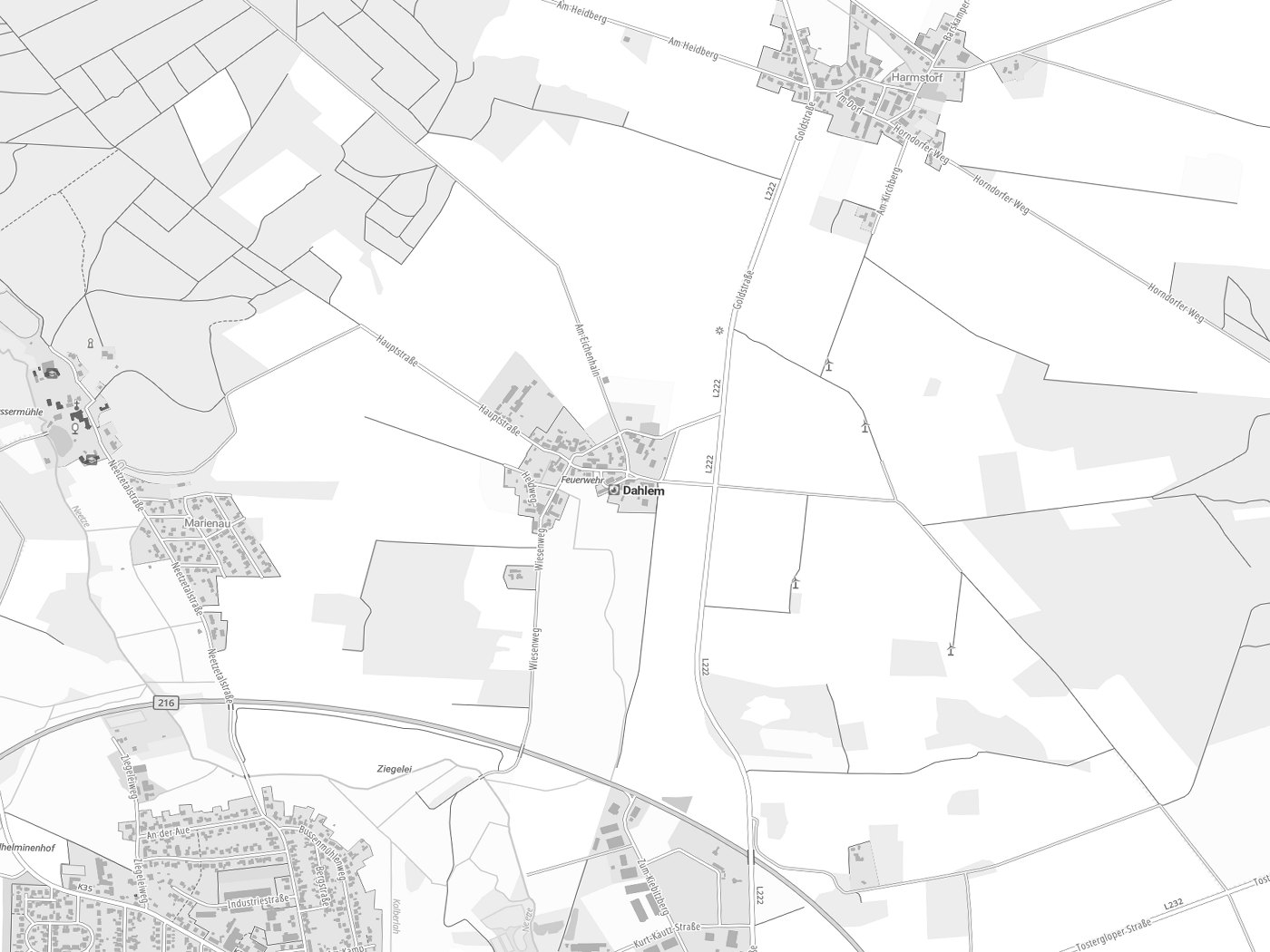 Kartenausschnitt Dahlem mit Gewässern